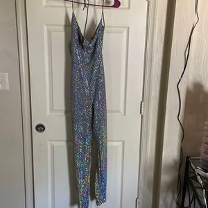Metallic see-through jumpsuit